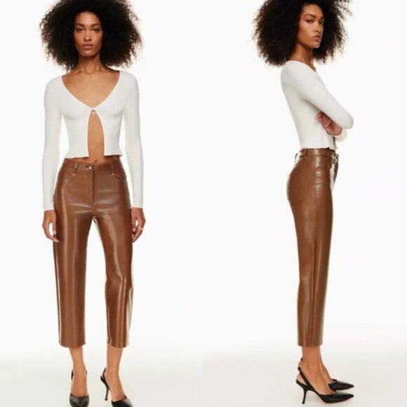 Aritzia Wilfred Melina Vegan Leather Cropped Pant in Cognac Size 6 - Picture 1 of 12